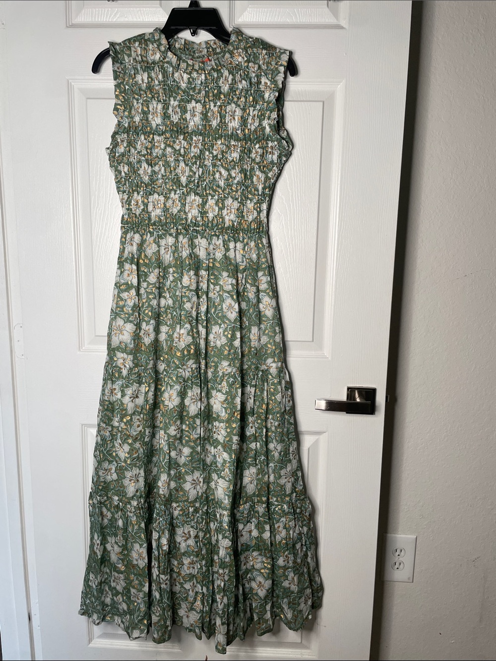 Oliphant Green Floral Smocked Tank Maxi Dress